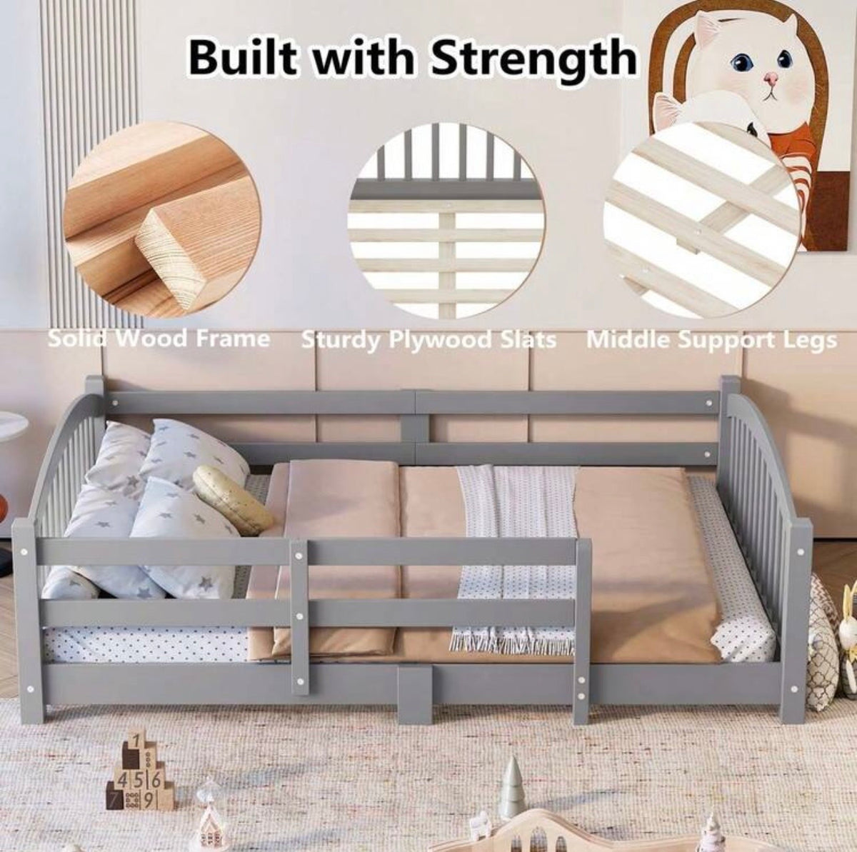 TidyMini Haven™ Montessori Floor Bed with Guardrails