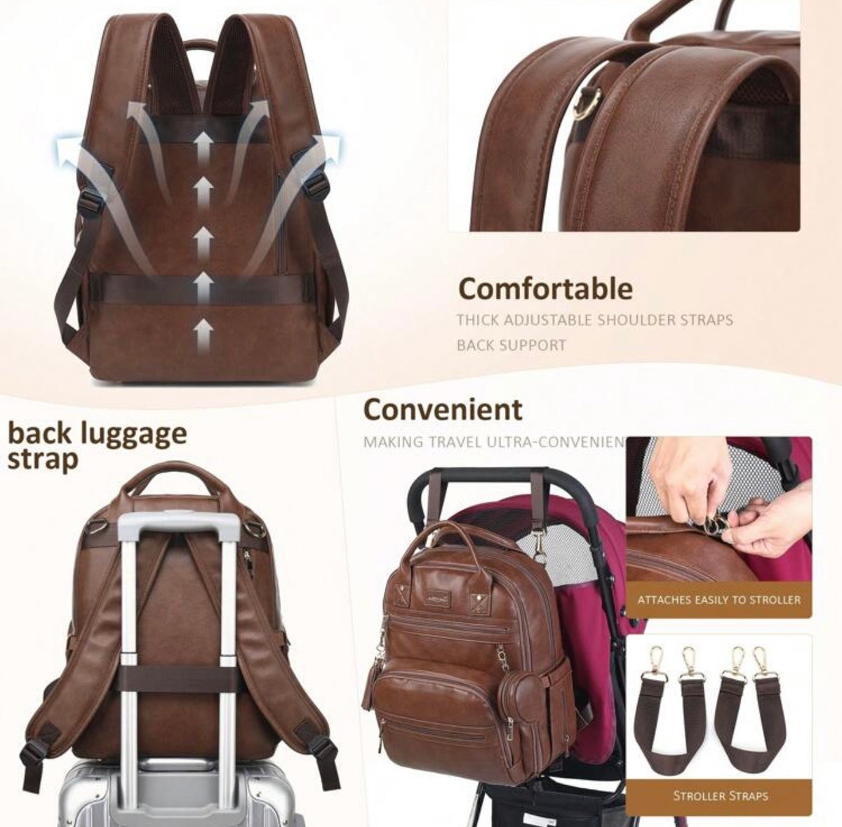 TidyMini™ LuxeCarry Vegan Leather Diaper Backpack & Changing Set