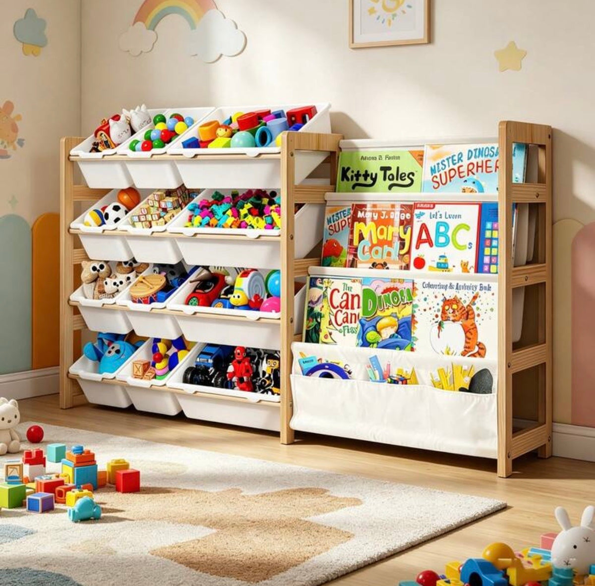 TidyMini™ StorySort 2-in-1 Toy Organizer & Sling Bookshelf