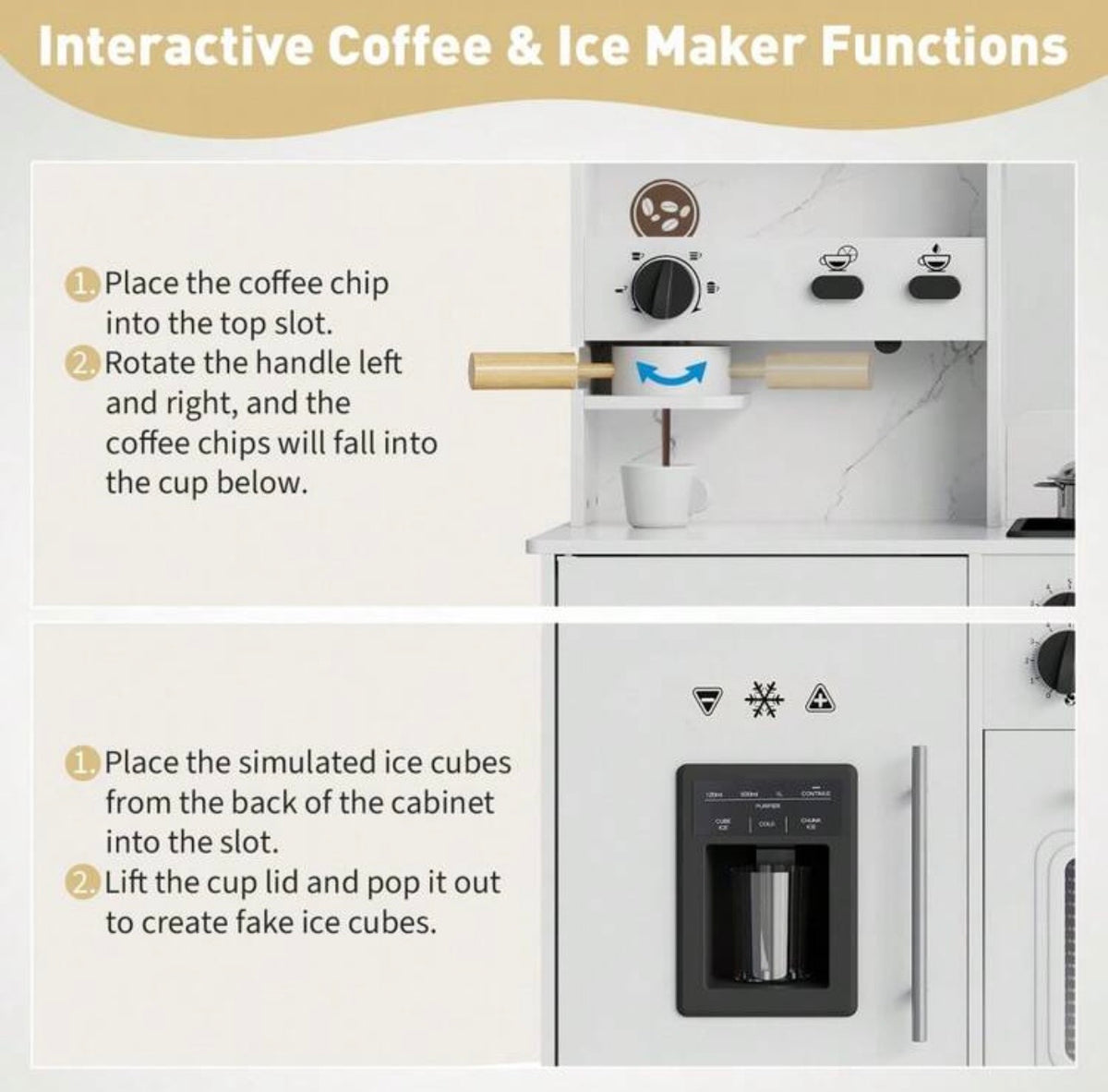 TidyMini™ LittleChef Luxe Play Kitchen Set – Interactive Wooden Kids Kitchen with Coffee Bar, Ice Dispenser, Oven, Sink & Washing Machine