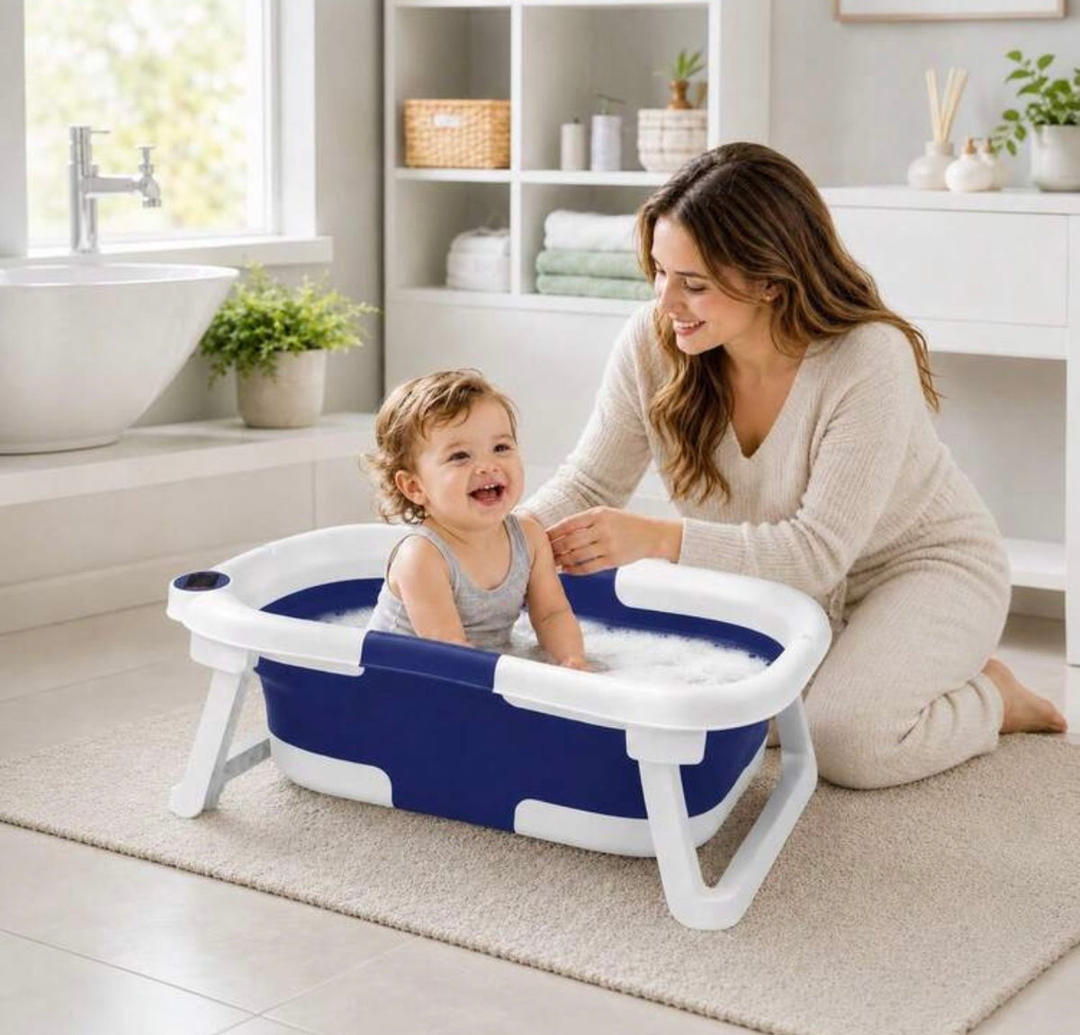TidyMini™ AquaFold 3-in-1 Smart Baby Bathtub with Digital Thermometer & Newborn Cushion