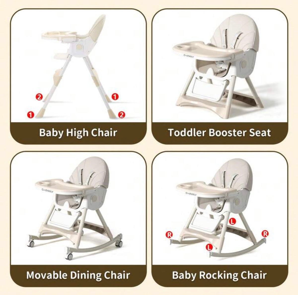 TidyMini™ GlideNest 4-in-1 Convertible High Chair — Adjustable Recline, Rolling & Rocking Modes, 5-Point Harness