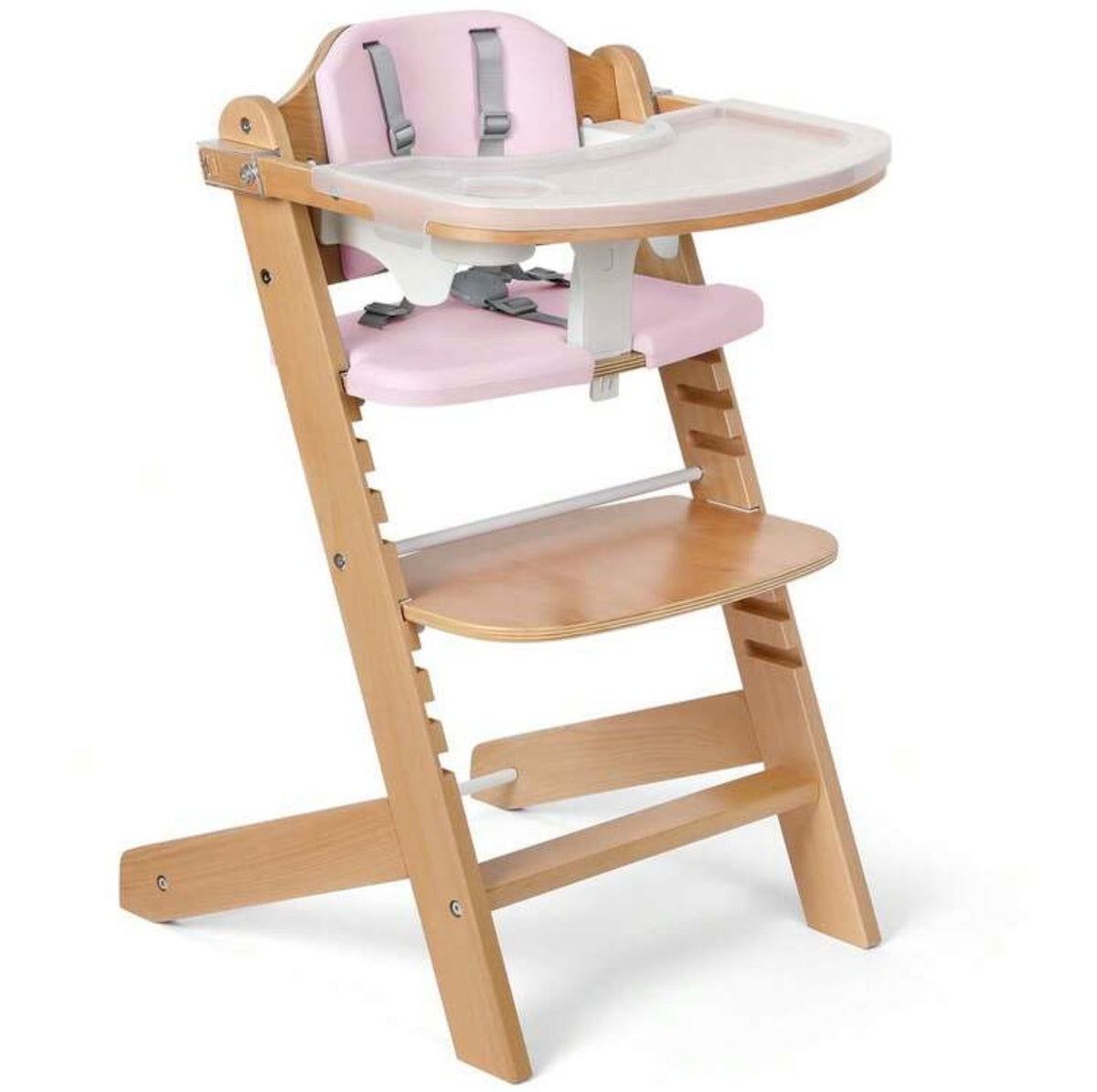 TidyMini™ EverGrow Wooden High Chair – Adjustable Seat & Footrest, 5-Point Harness, Dual Removable Tray & Cushioned Seat