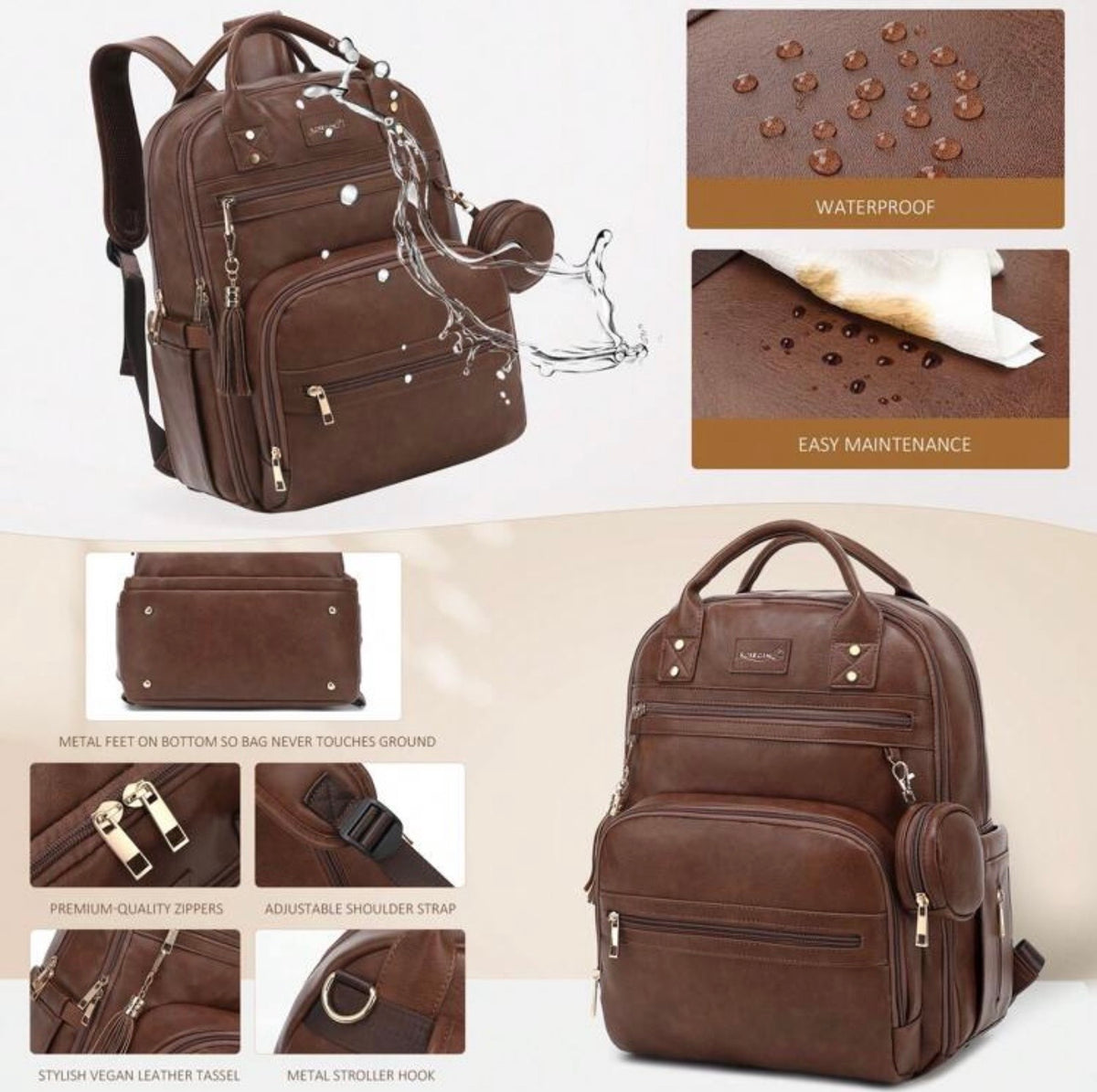 TidyMini™ LuxeCarry Vegan Leather Diaper Backpack & Changing Set