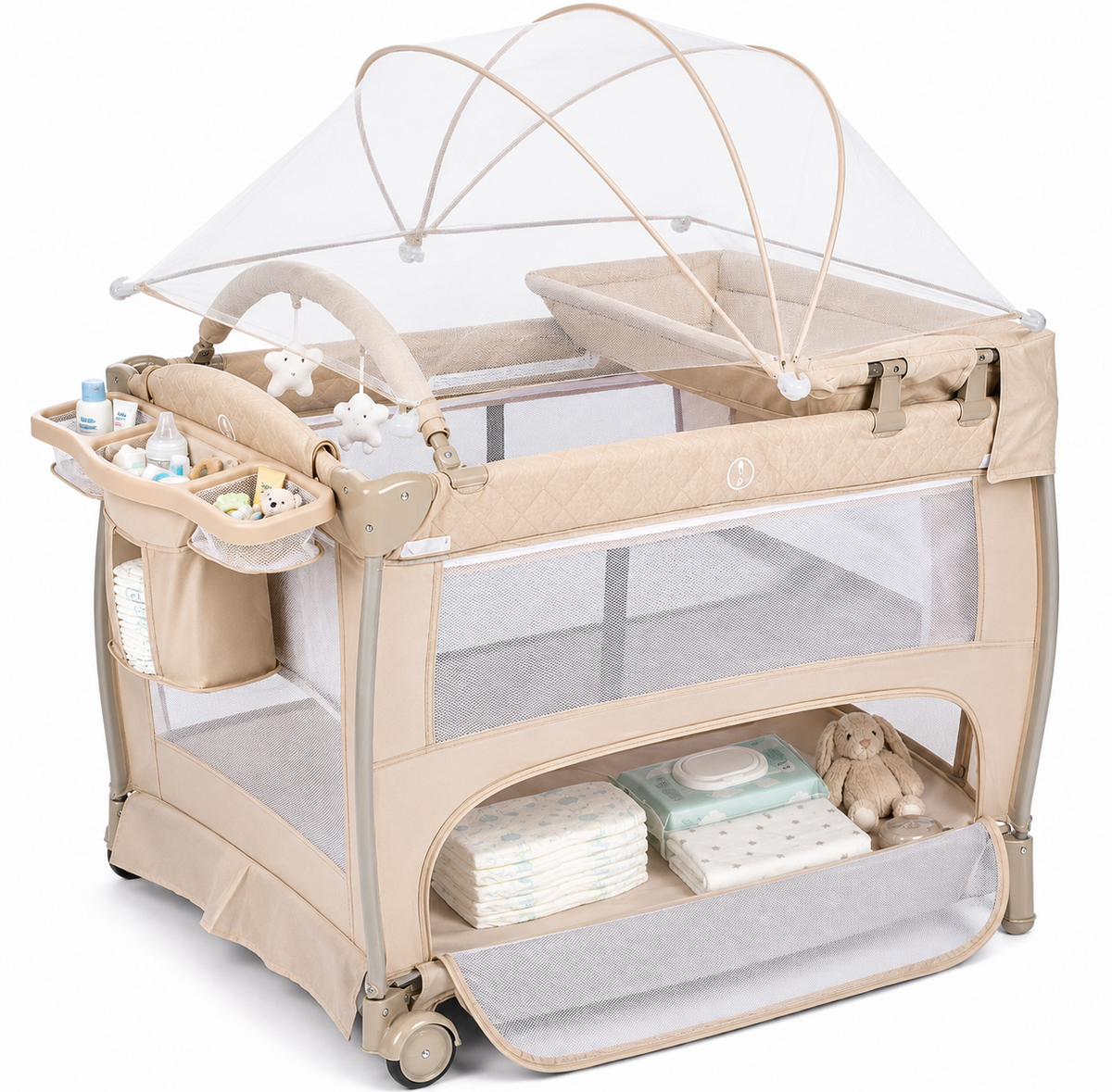TidyMini™ Nest & Go 5-in-1 Baby Playard with Bassinet, Changing Station & Canopy