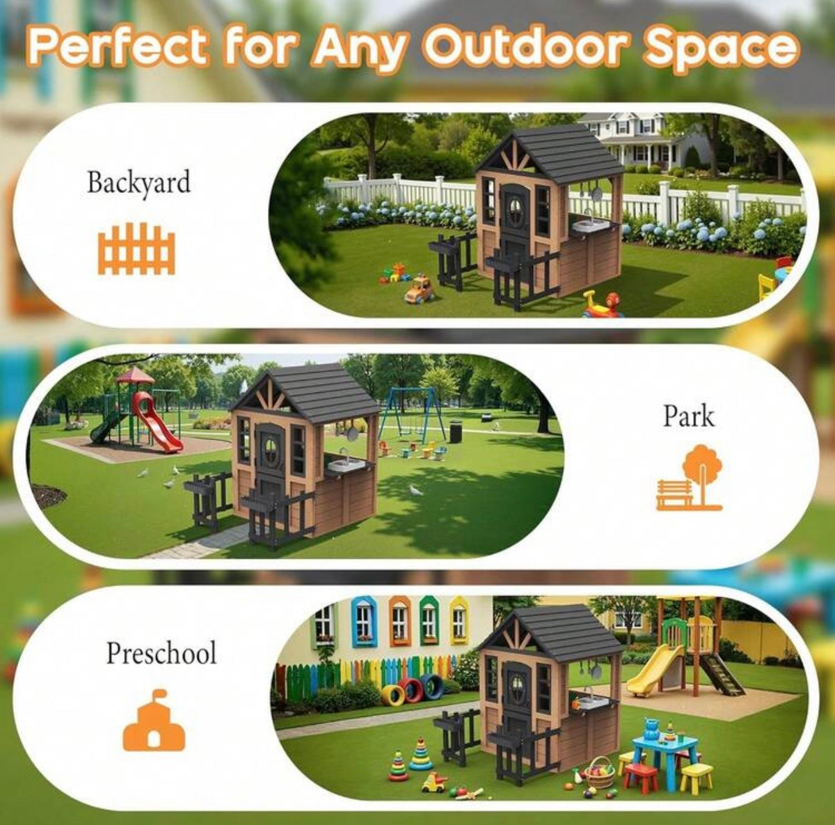 TidyMini Little Haven™ Backyard Playhouse with Pretend Kitchen