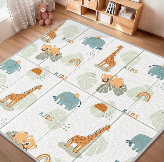 TidyMini™ CloudCrawl Double-Sided Foldable Baby Play Mat — Waterproof Cushioned XPE Crawling Mat, 79” × 71”