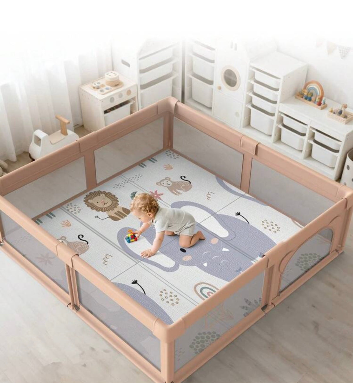 TidyMini™ CloudCrawl Double-Sided Foldable Baby Play Mat — Waterproof Cushioned XPE Crawling Mat, 79” × 71”