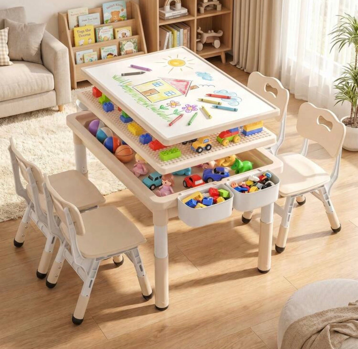 TidyMini™ CreateNest Adjustable Kids Activity Table & Chair Set — Drawing, Building Block, Storage & Play Table