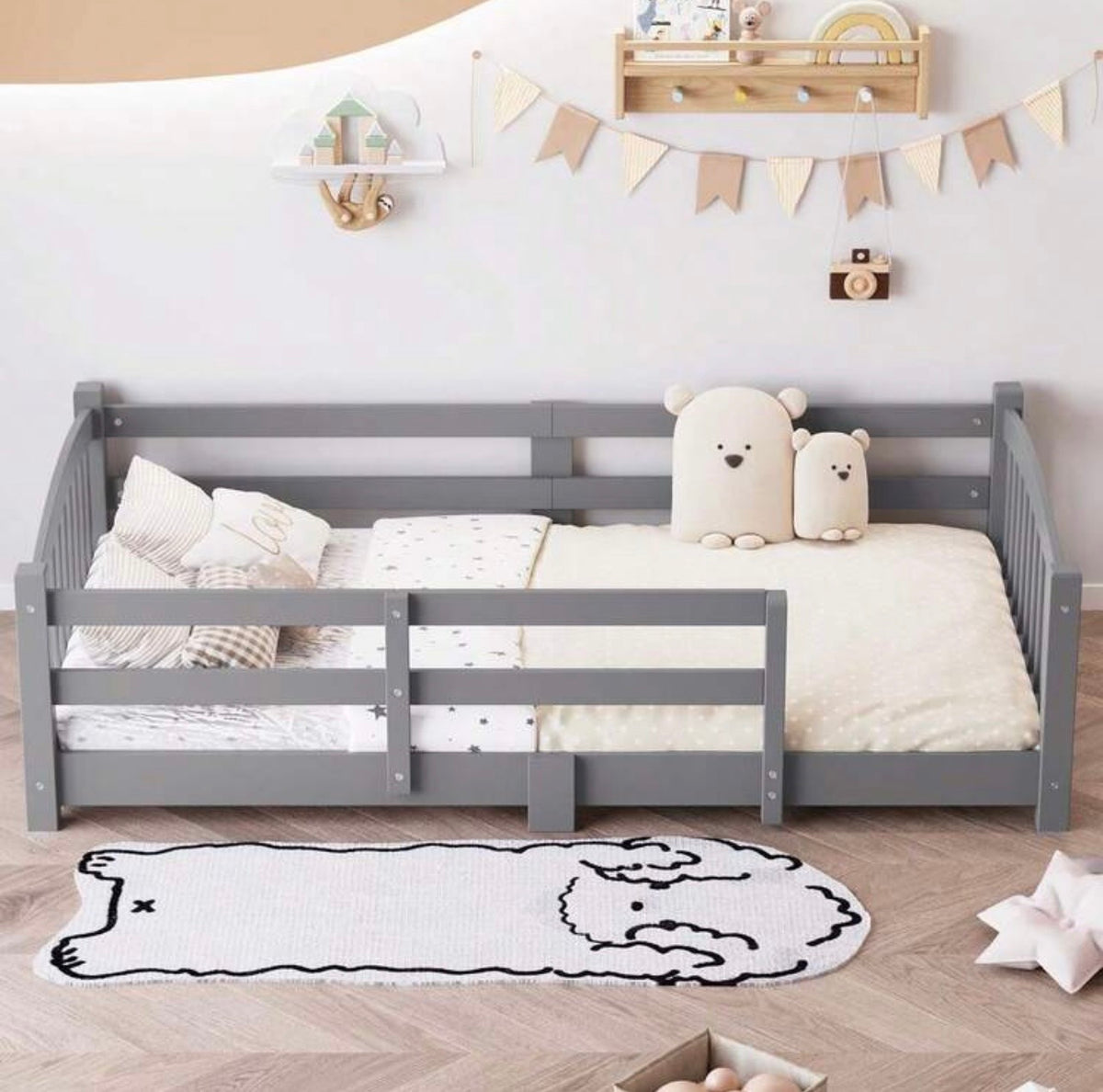 TidyMini Haven™ Montessori Floor Bed with Guardrails