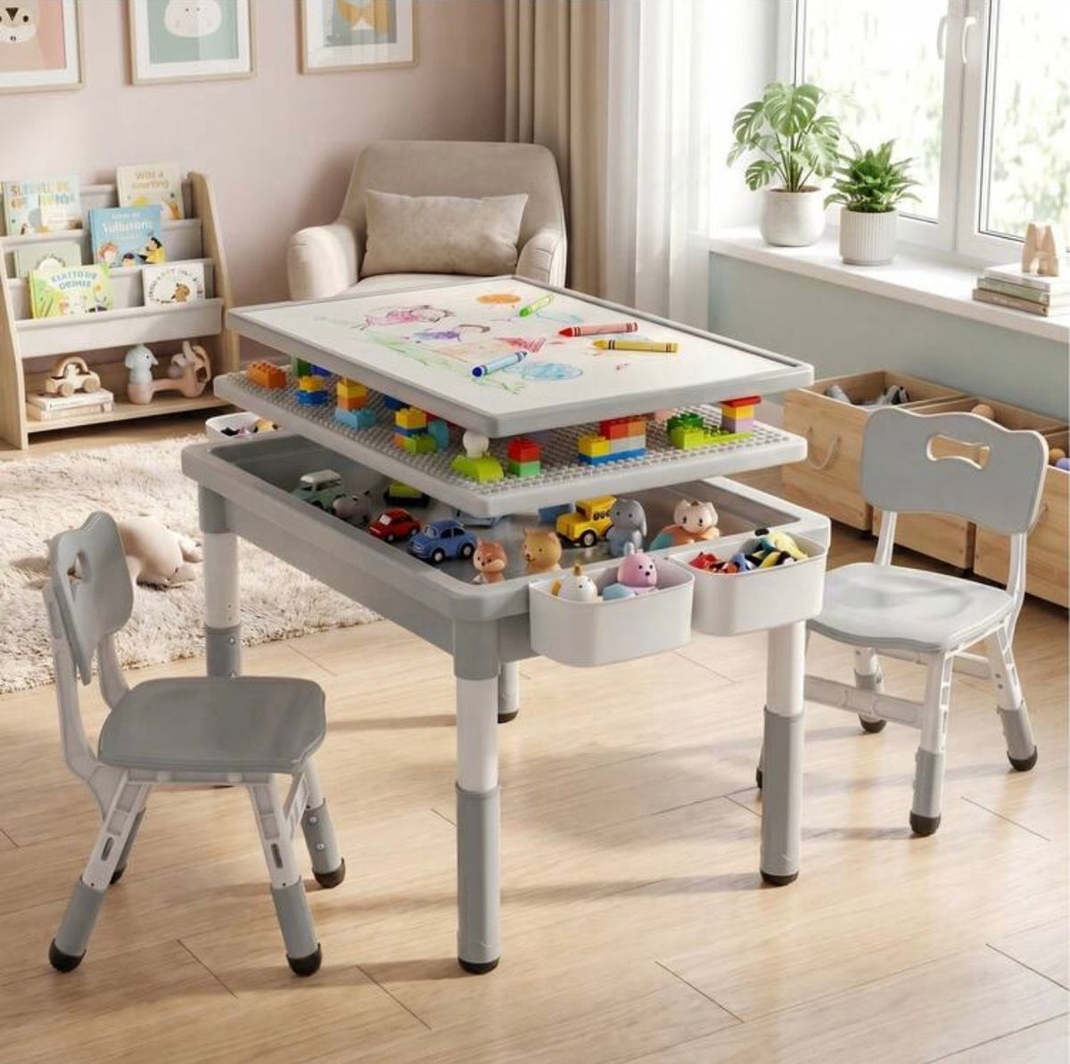 TidyMini™ CreateNest Adjustable Kids Activity Table & Chair Set — Drawing, Building Block, Storage & Play Table