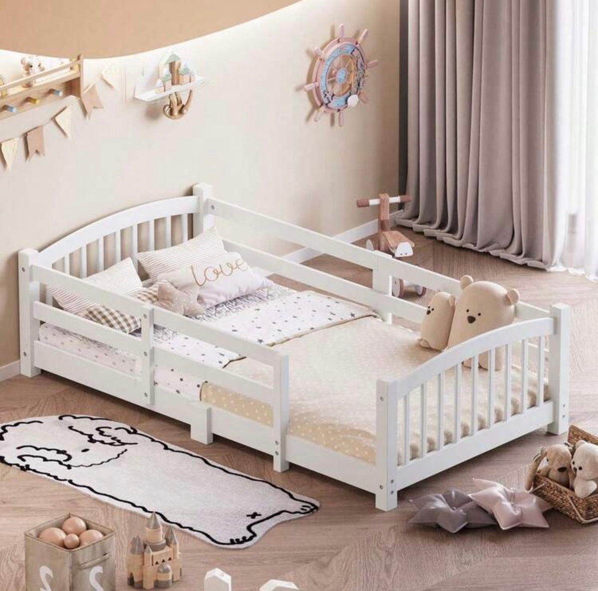 TidyMini Haven™ Montessori Floor Bed with Guardrails