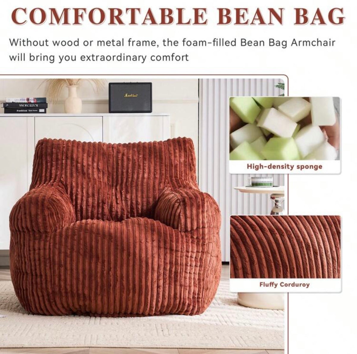 TidyMini CloudNest™ Oversized Corduroy Foam Lounge Chair
