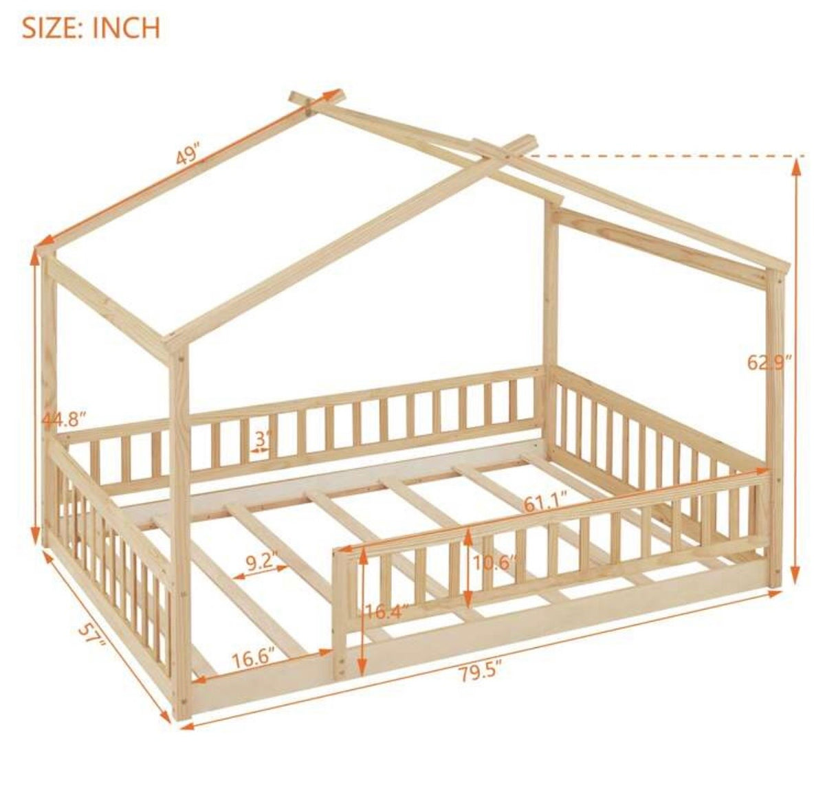 TidyMini™ DreamCottage™ Full House Floor Bed with Guardrails