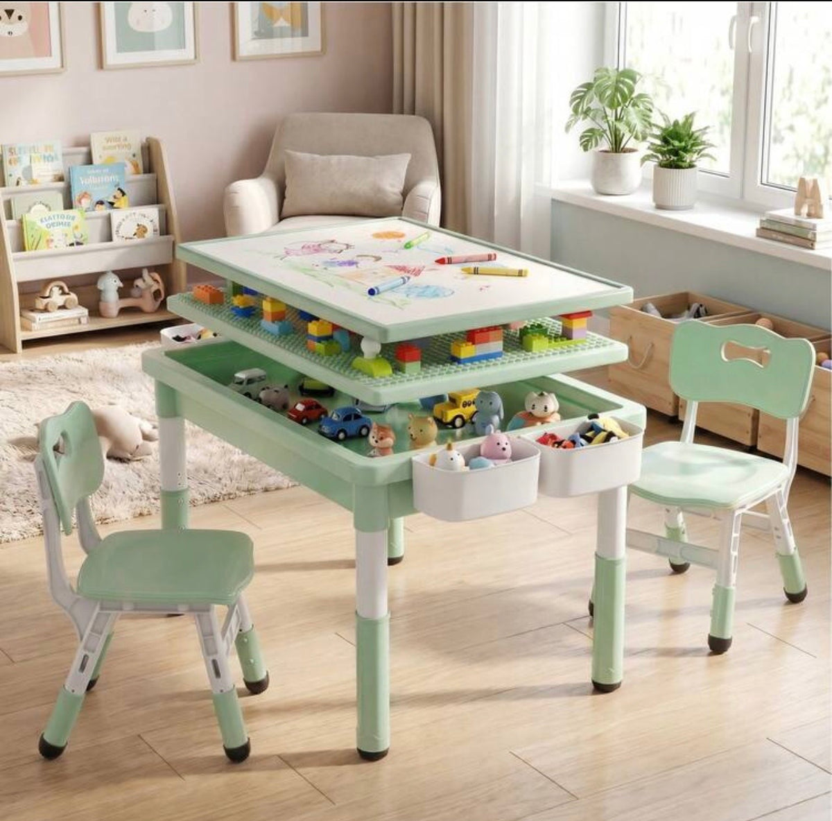 TidyMini™ CreateNest Adjustable Kids Activity Table & Chair Set — Drawing, Building Block, Storage & Play Table