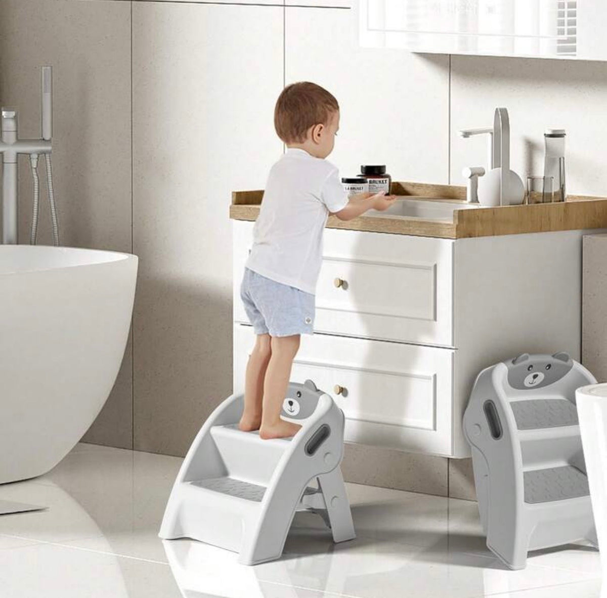 TidyMini StepUp Bear™ 2-Step Folding Toddler Stool with Anti-Slip Steps