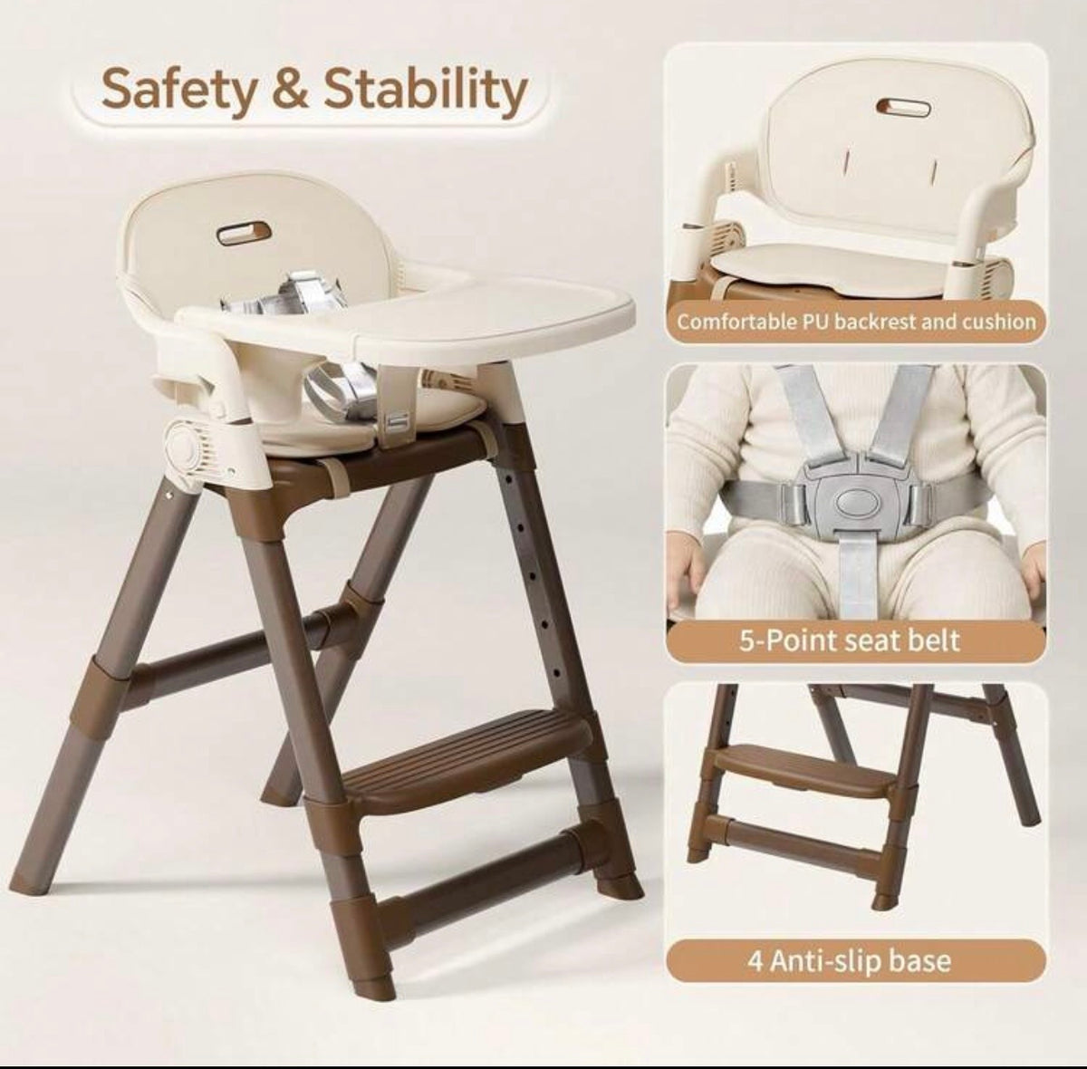 TidyMini™ EverStep Convertible High Chair — Foldable Design, Adjustable Legs & Removable Double Tray