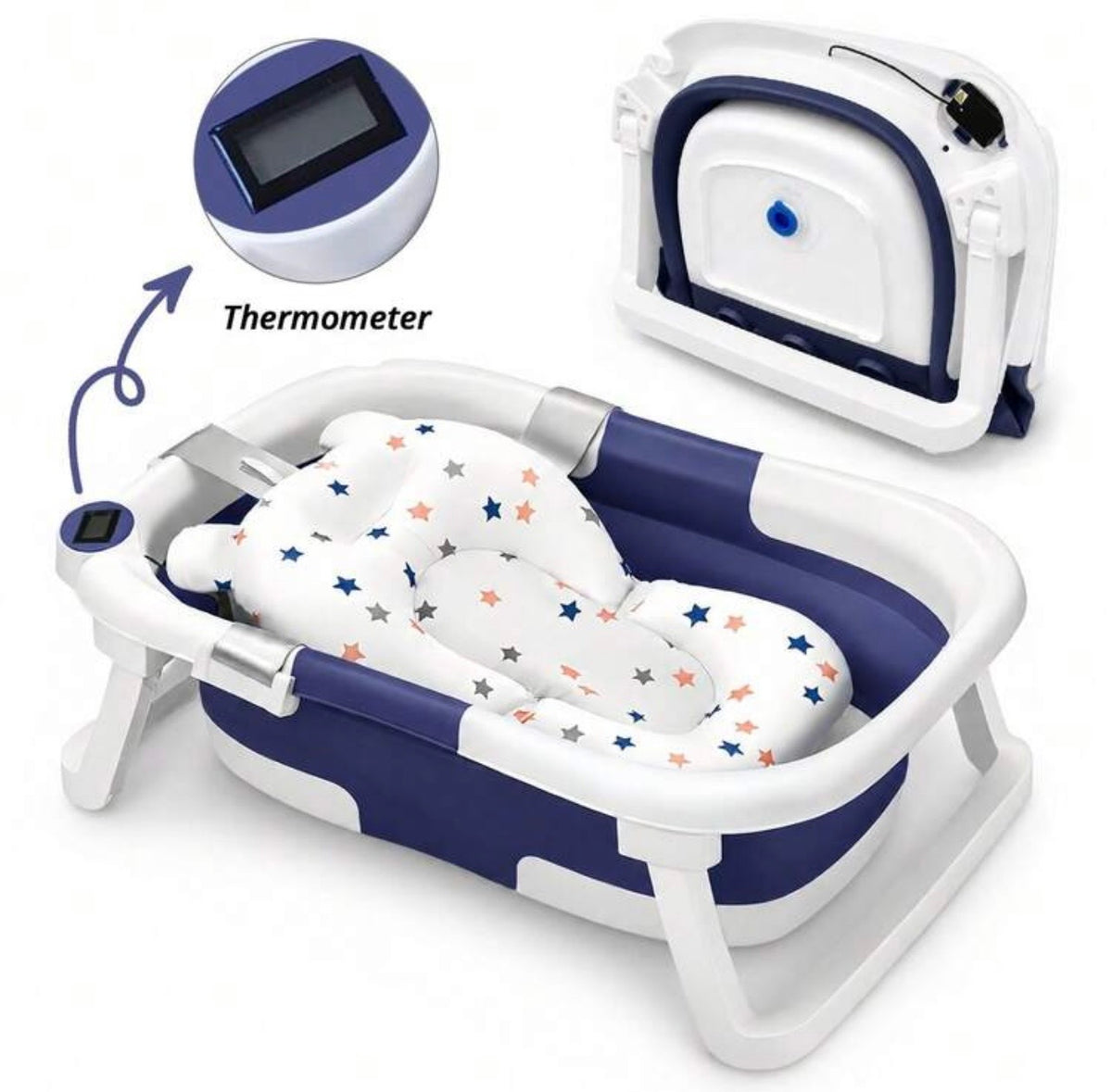 TidyMini™ AquaFold 3-in-1 Smart Baby Bathtub with Digital Thermometer & Newborn Cushion