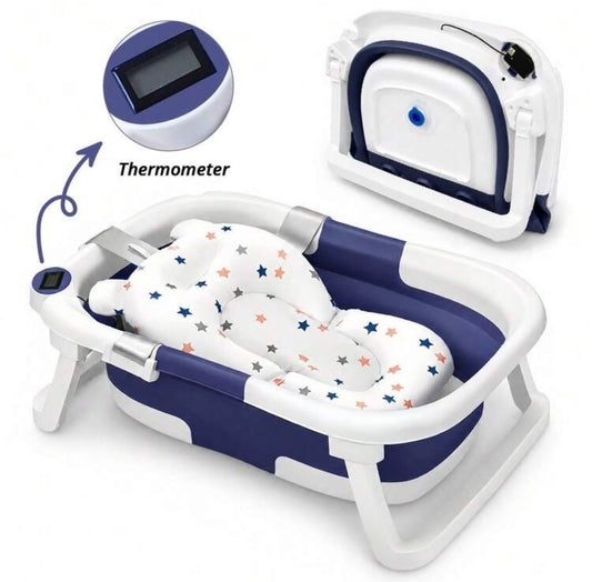 TidyMini™ AquaFold 3-in-1 Smart Baby Bathtub with Digital Thermometer & Newborn Cushion