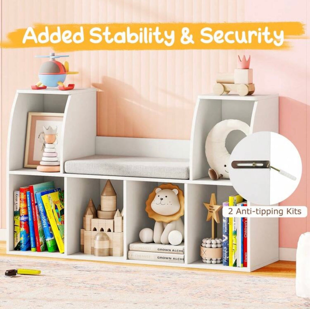 TidyMini Cozy Reading Nook & 6-Cube Kids Bookcase with Cushion