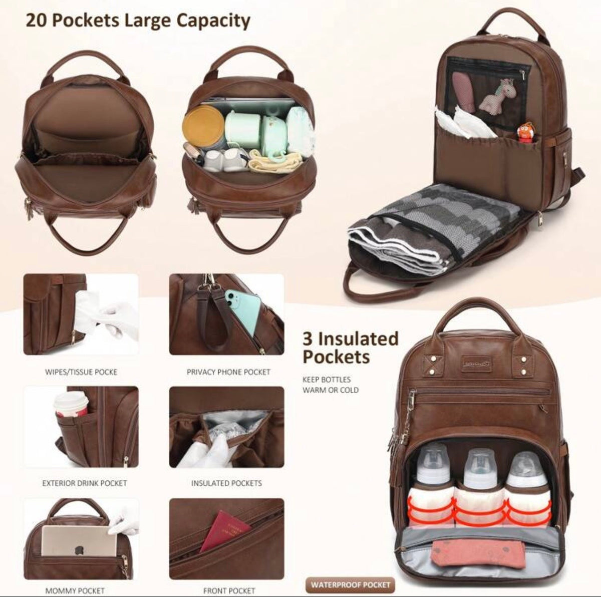 TidyMini™ LuxeCarry Vegan Leather Diaper Backpack & Changing Set