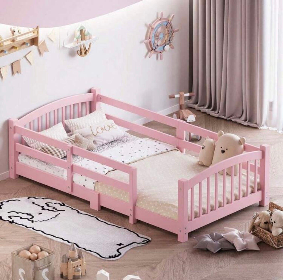 TidyMini Haven™ Montessori Floor Bed with Guardrails