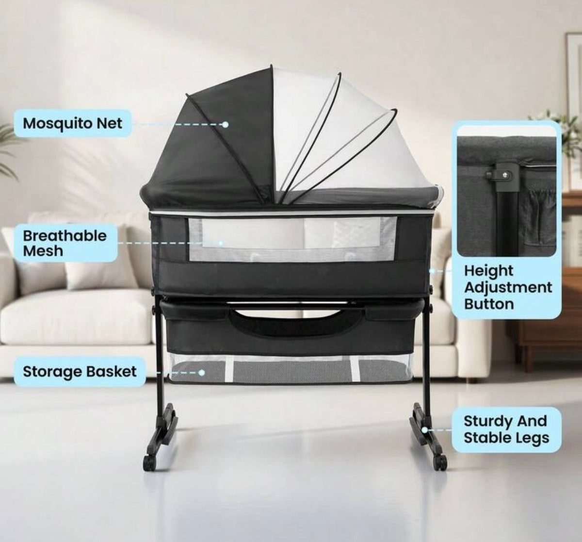 TidyMini™ DreamGlide 3-in-1 Bedside Bassinet