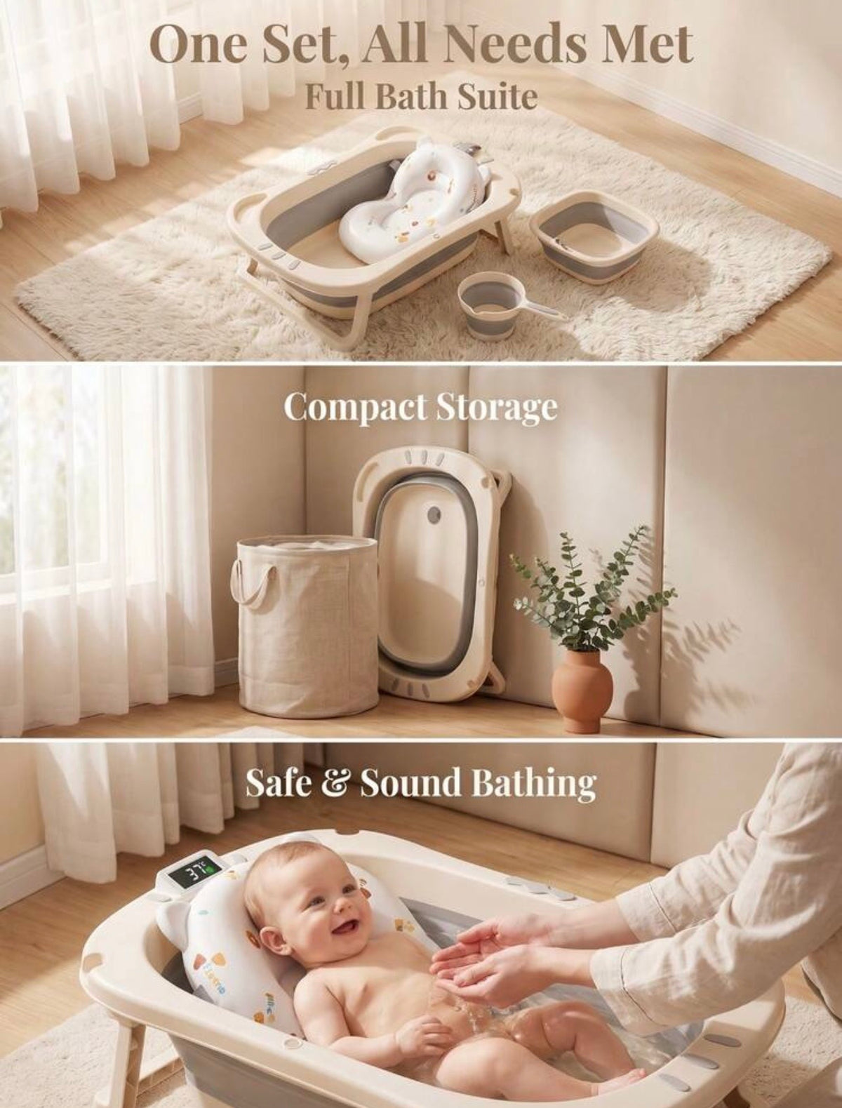 TidyMini™ BathNest 6-in-1 Complete Baby Bathing System — Foldable Bathtub with Newborn Support & Bath Essentials