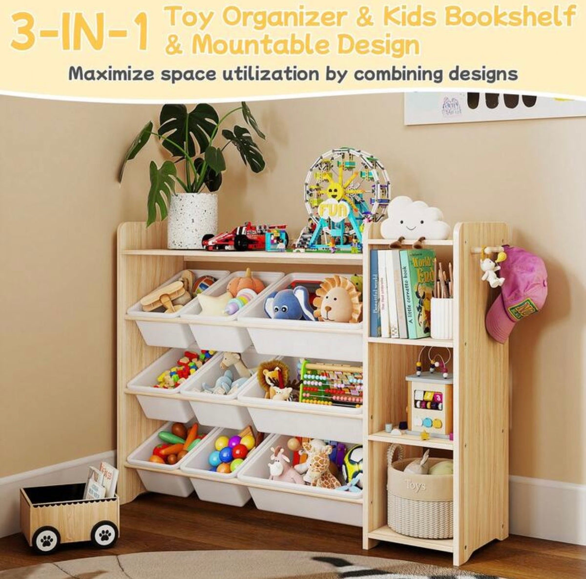 TidyMini™ SortNest 3-in-1 Toy Organizer & Kids Bookshelf