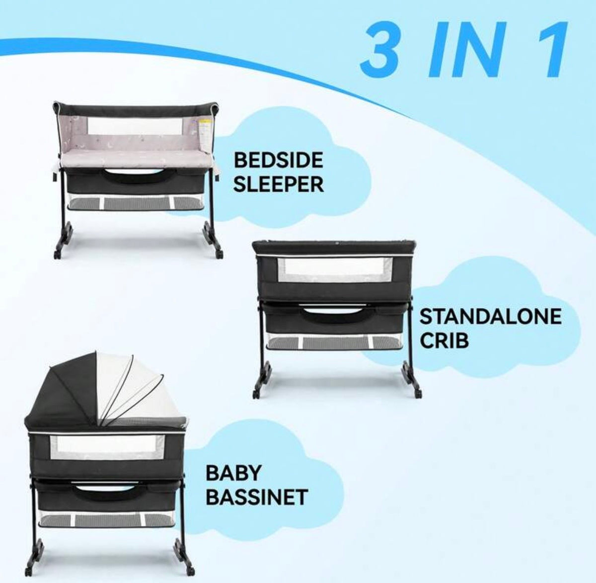 TidyMini™ DreamGlide 3-in-1 Bedside Bassinet