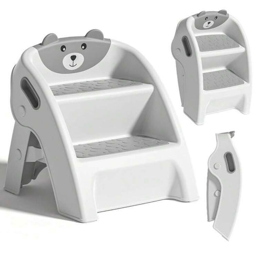 TidyMini StepUp Bear™ 2-Step Folding Toddler Stool with Anti-Slip Steps