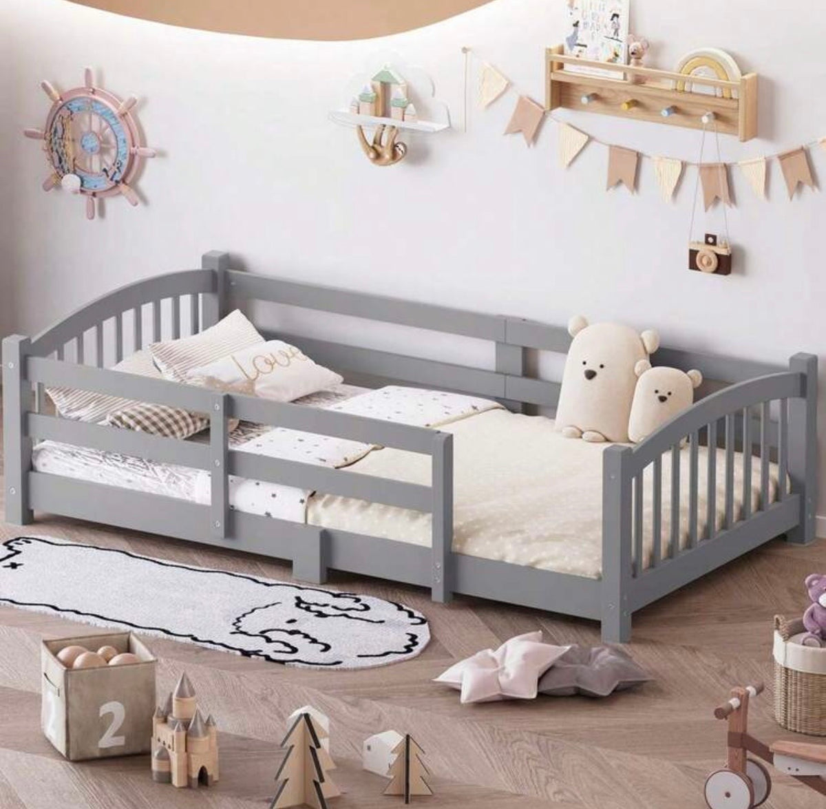 TidyMini Haven™ Montessori Floor Bed with Guardrails