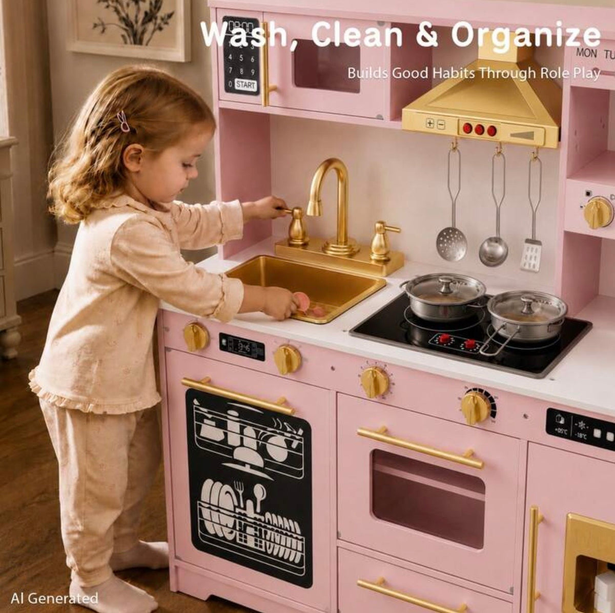 TidyMini RoséChef™ Interactive Play Kitchen with Lights, Sounds & Ice Maker