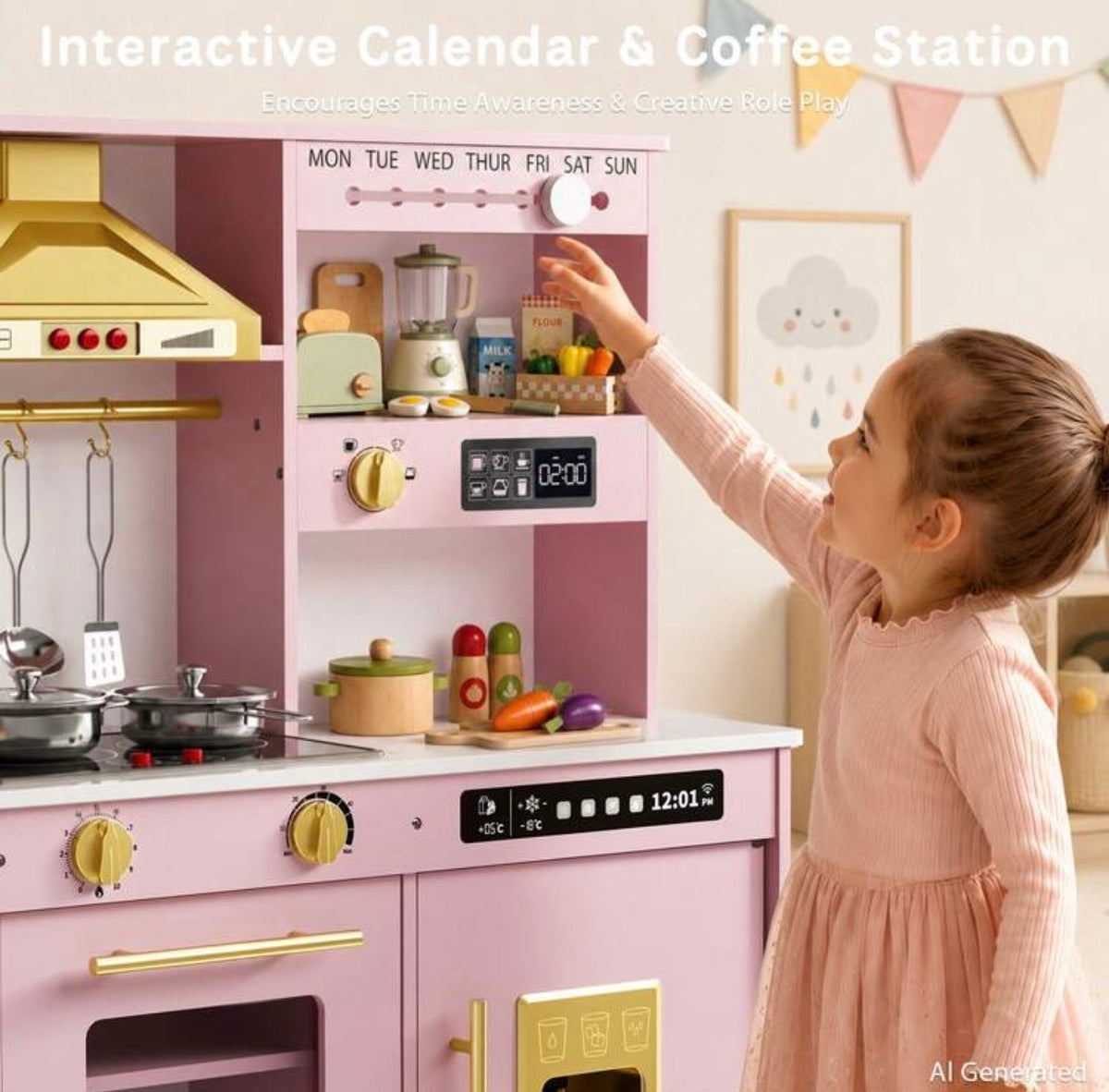 TidyMini RoséChef™ Interactive Play Kitchen with Lights, Sounds & Ice Maker