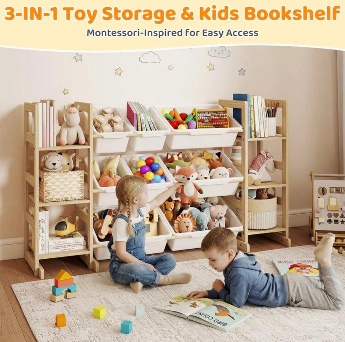 TidyMini™ Nest & Sort 3-in-1 Toy Organizer & Kids Bookshelf