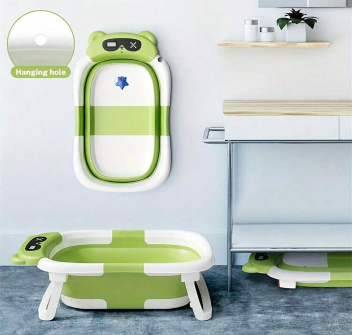 TidyMini™ TeddyFold Smart Baby Bathtub — Foldable Bath with Digital Thermometer & Newborn Cushion