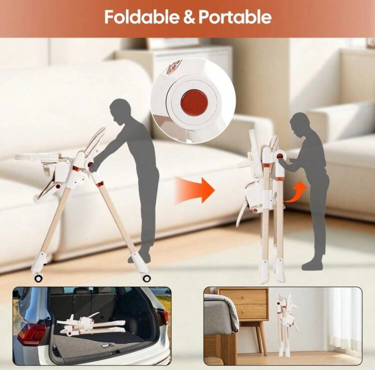 TidyMini™ FlexFold Adjustable High Chair — Reclining, Foldable & Rolling with Removable Double Tray