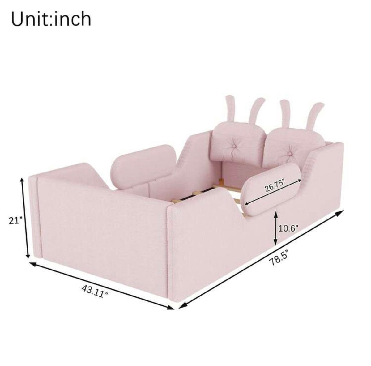 TidyMini BunnyNest™ Upholstered Twin Kids Bed with Guardrails