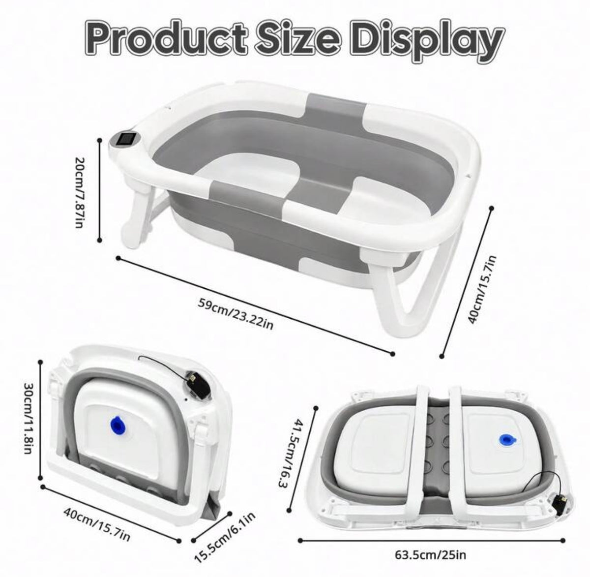 TidyMini™ AquaFold 3-in-1 Smart Baby Bathtub with Digital Thermometer & Newborn Cushion