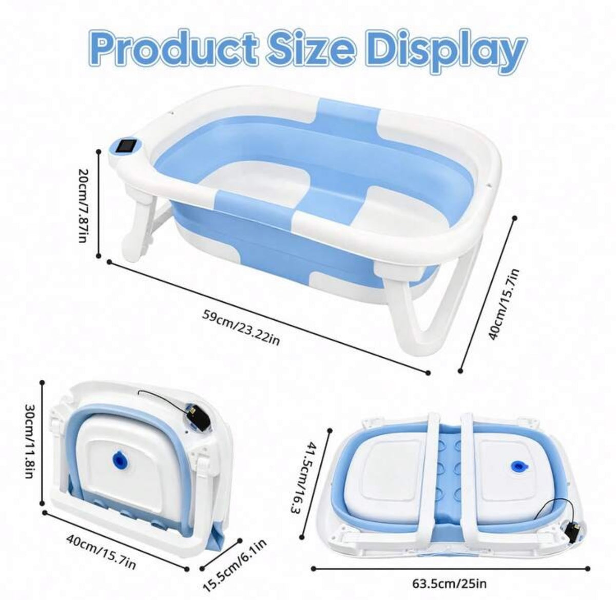 TidyMini™ AquaFold 3-in-1 Smart Baby Bathtub with Digital Thermometer & Newborn Cushion