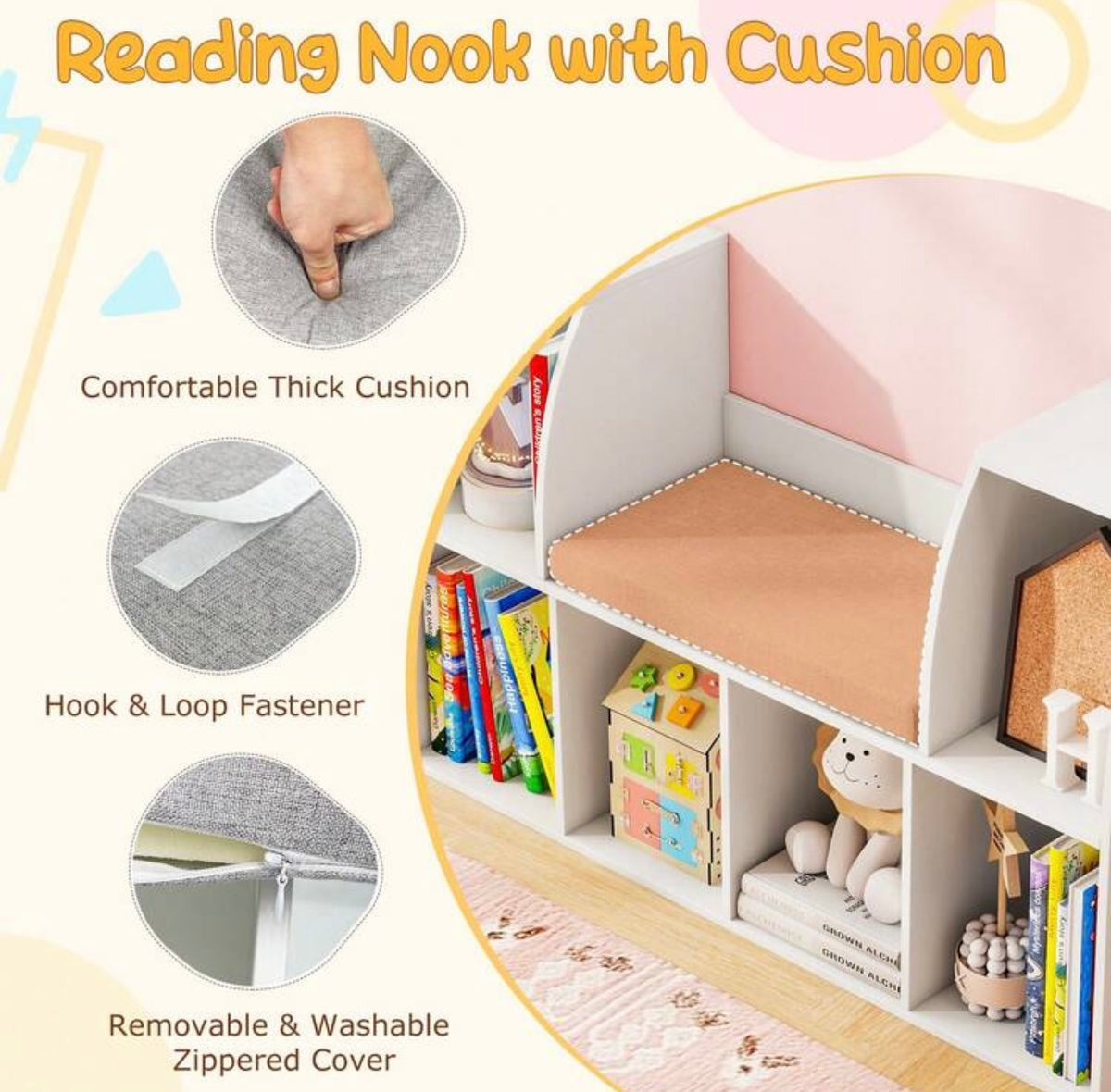 TidyMini Cozy Reading Nook & 6-Cube Kids Bookcase with Cushion