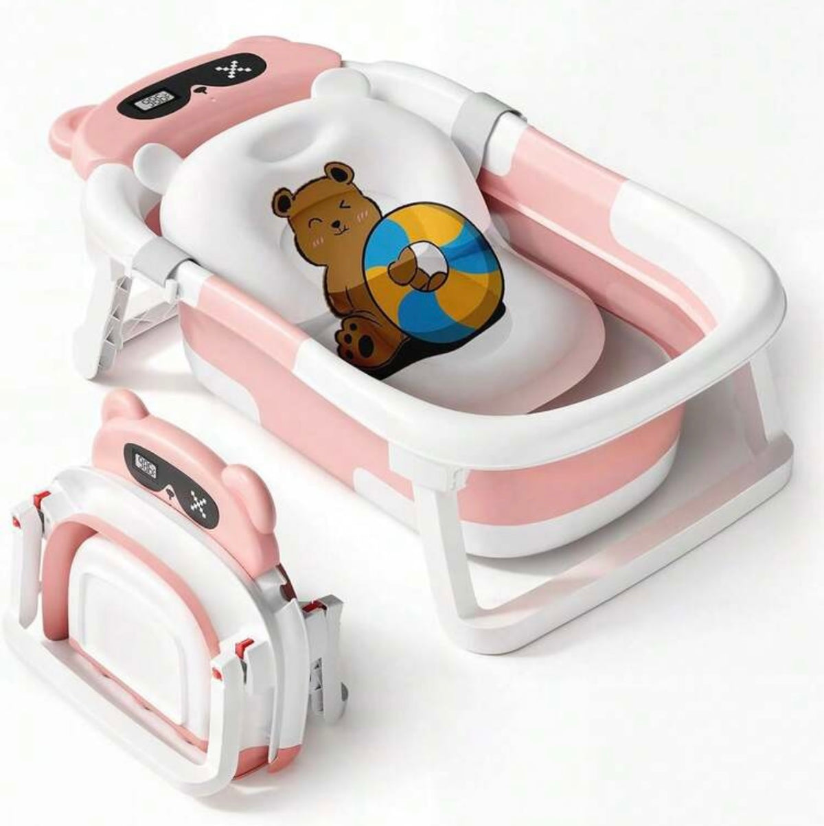 TidyMini™ TeddyFold Smart Baby Bathtub — Foldable Bath with Digital Thermometer & Newborn Cushion