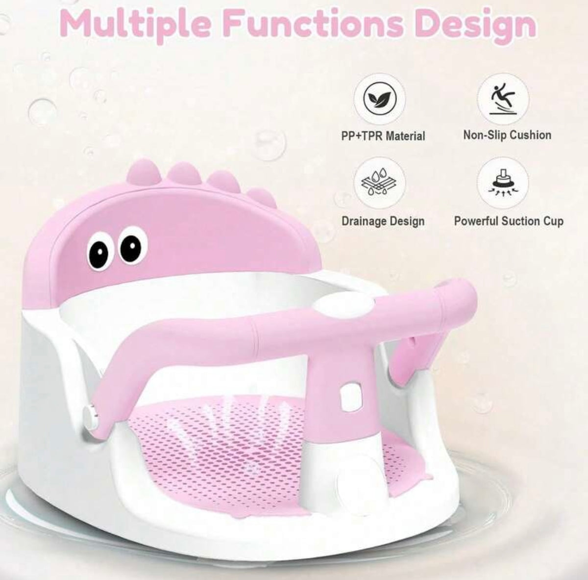 TidyMini™ DinoSit Baby Bath Seat — 360° Support with Non-Slip Cushion & Suction Base
