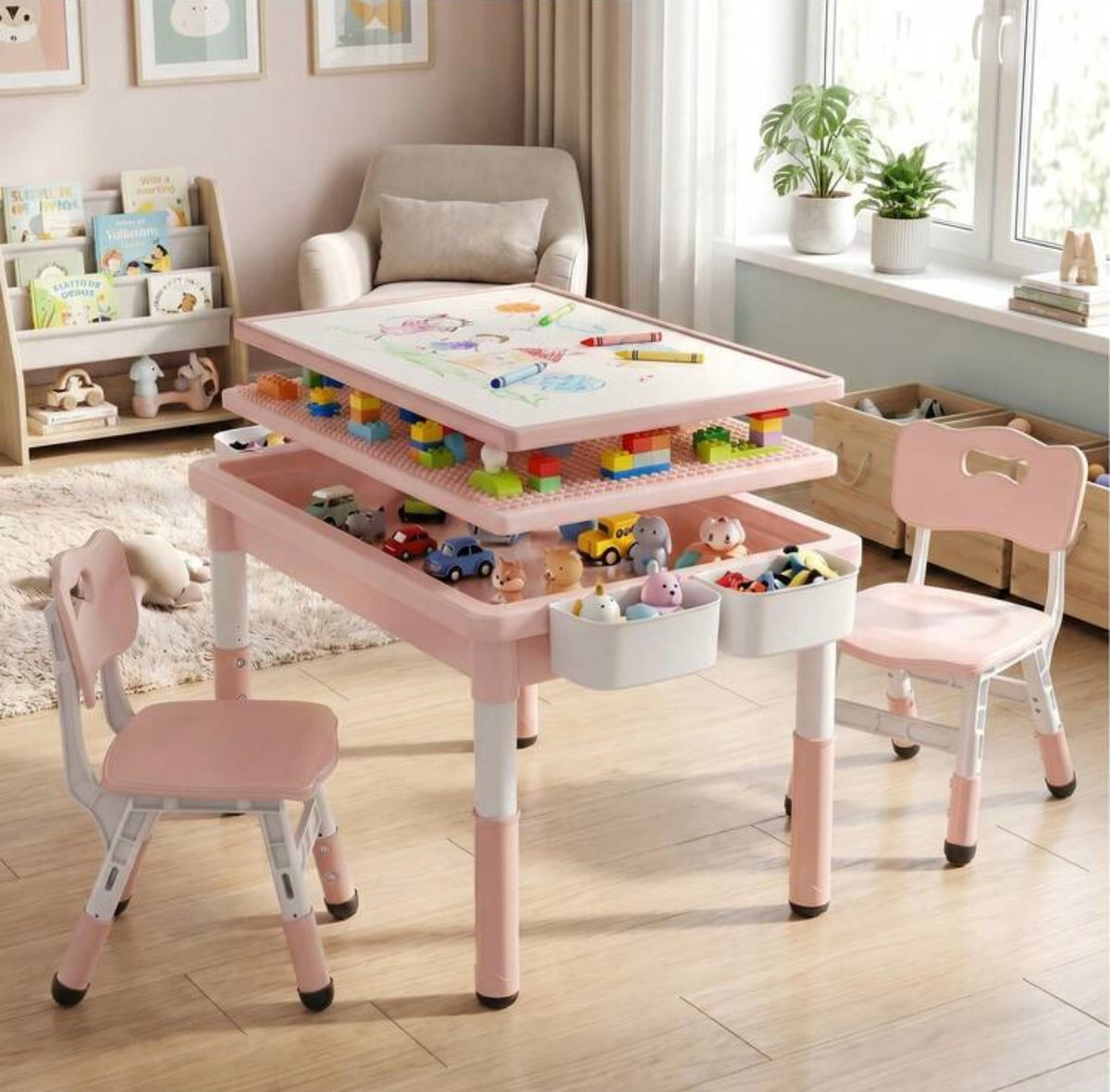 TidyMini™ CreateNest Adjustable Kids Activity Table & Chair Set — Drawing, Building Block, Storage & Play Table
